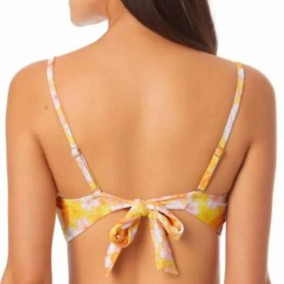 California Waves Floral Print Smocked Bandeau Bikini Top Yellow S - Picture 8 of 13
